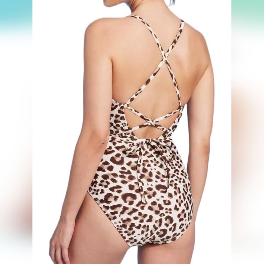Kona Sol Size Medium Leopard Print Wrap Belt One Piece Swimsuit NEW - Picture 2 of 8